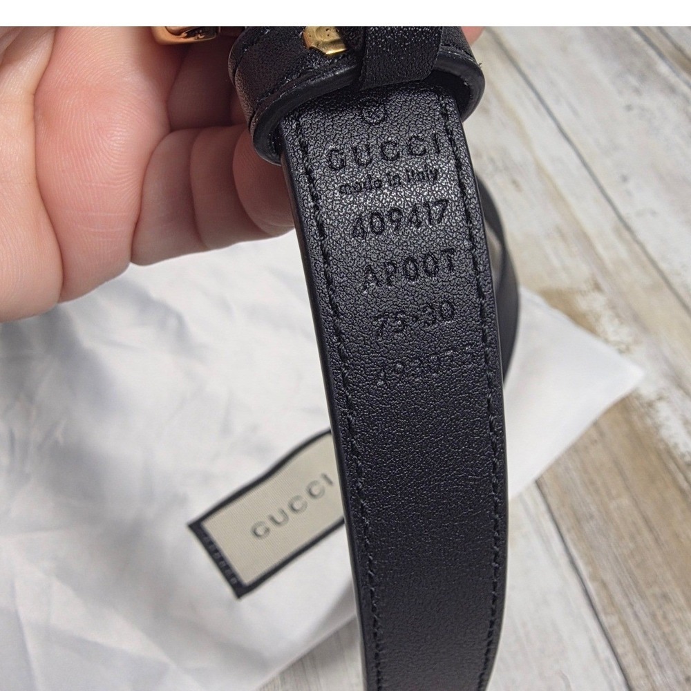 Gucci Double G Thin Black Leather Belt Gold Buckle 409417 75-30 Mens Womens - Picture 7 of 12
